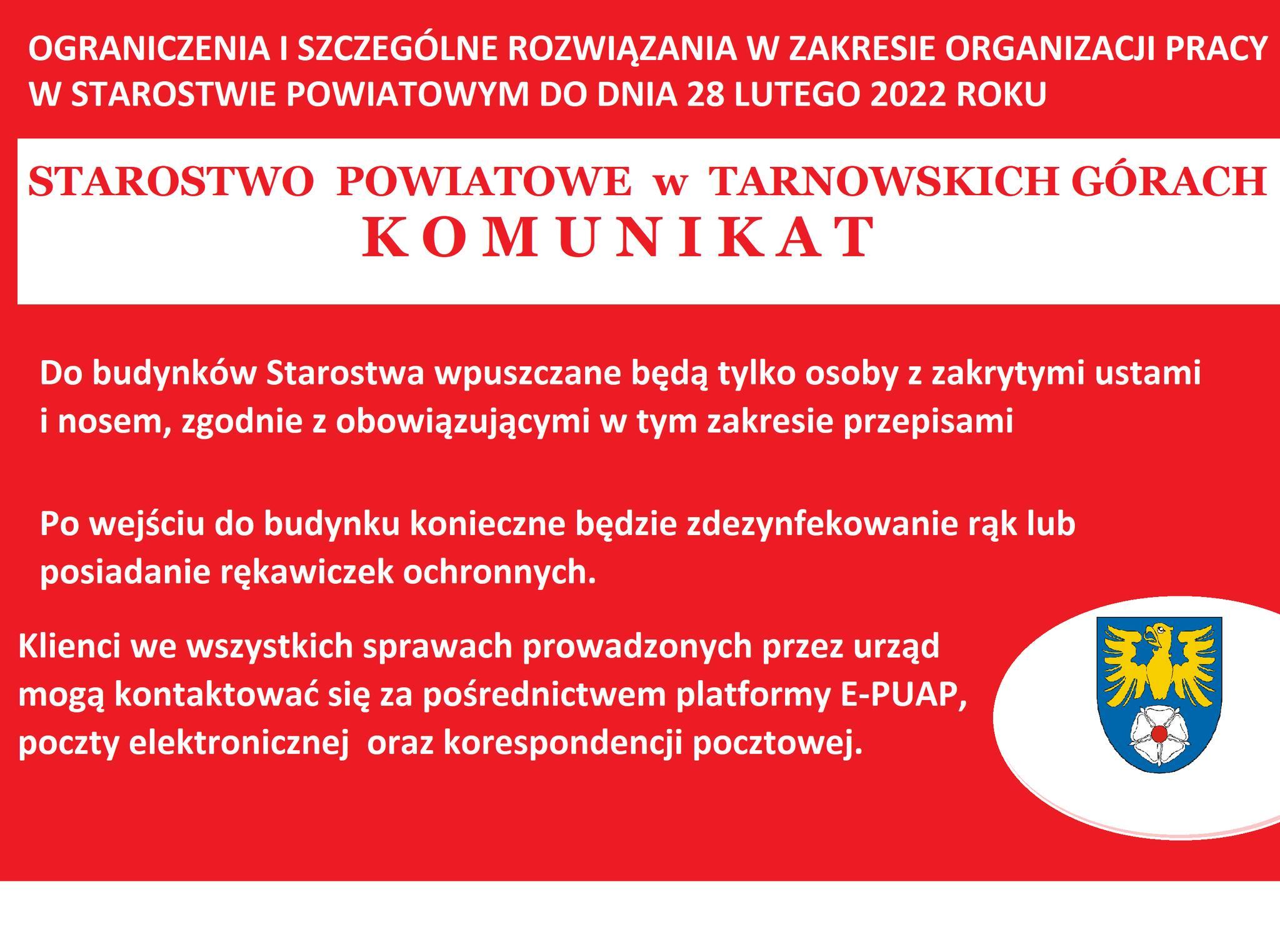 Starostwo Powiatowe w Tarnowskich Górach - ograniczenia 2022