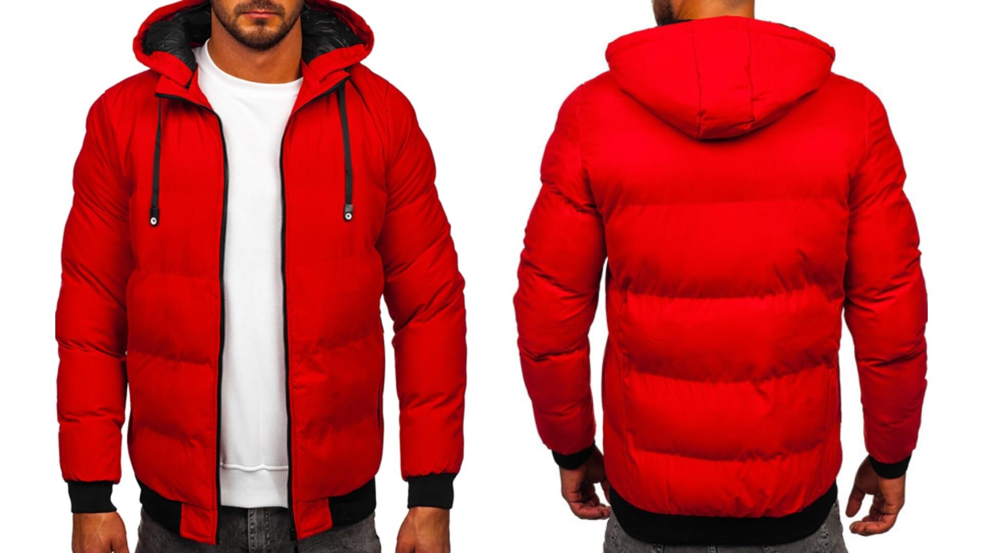 Czerwona pikowana kurtka zimowa ze ściągaczami u dołu