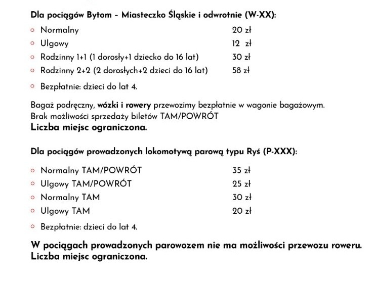 Wąskotorówka cennik 2022