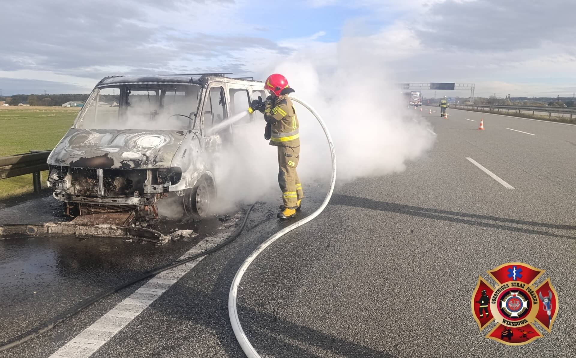 Pożar samochodu na autostradzie A1